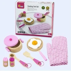 Kookset – 8 Delig – Rose Vigatoys -Overdekte Speelgoeds Winkel houten kookset vigatoys v0116