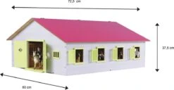 KidsGlobe Paardenstal Met 7 Boxen Pink-White -Overdekte Speelgoeds Winkel kidsglobe paardenstal 7 paardenboxen wit roze 610189 2