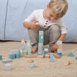 Little Dutch Houten Blokkenton Blauw LittleDutch -Overdekte Speelgoeds Winkel little dutch 4413 blauw houten blokken in ton 3