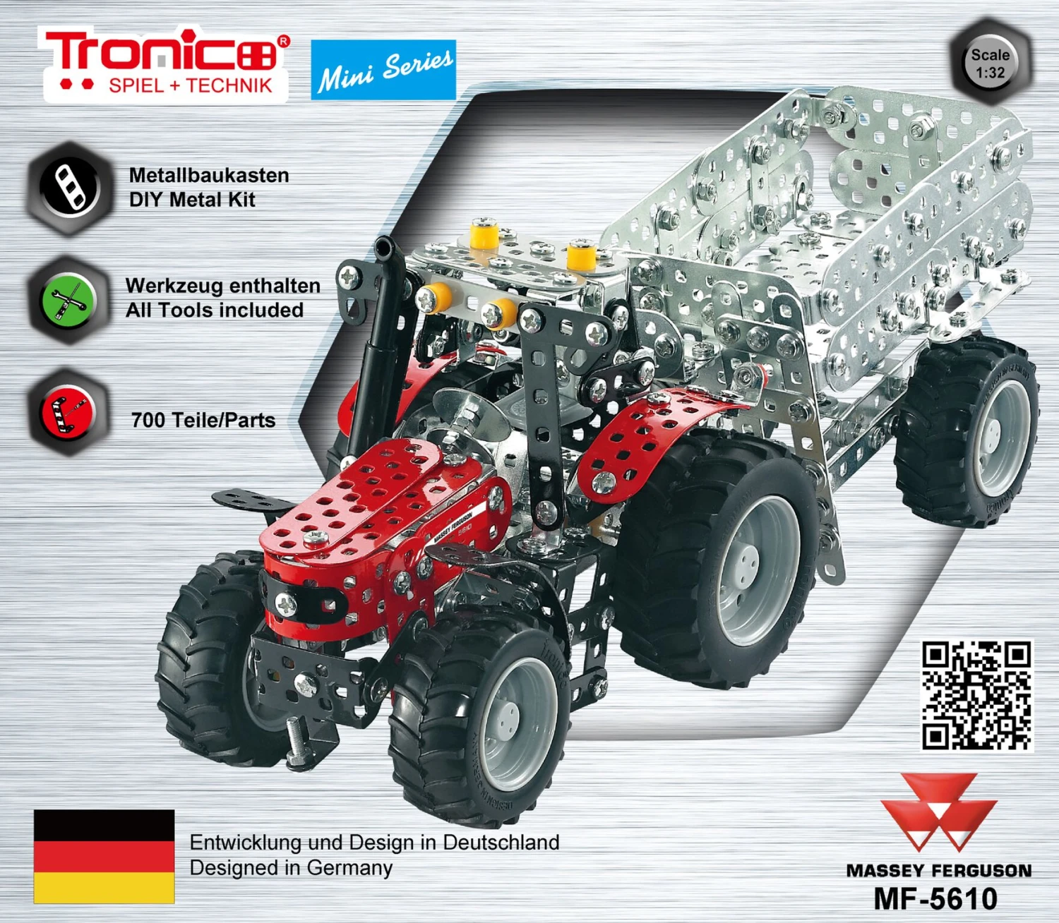 Tronico Mini Massey Ferguson MF5610 Met Aanhangwagen – 1 : 32 4 Tronico Mini Massey Ferguson MF5610 Met Aanhangwagen – 1 : 32 - Afbeelding 2